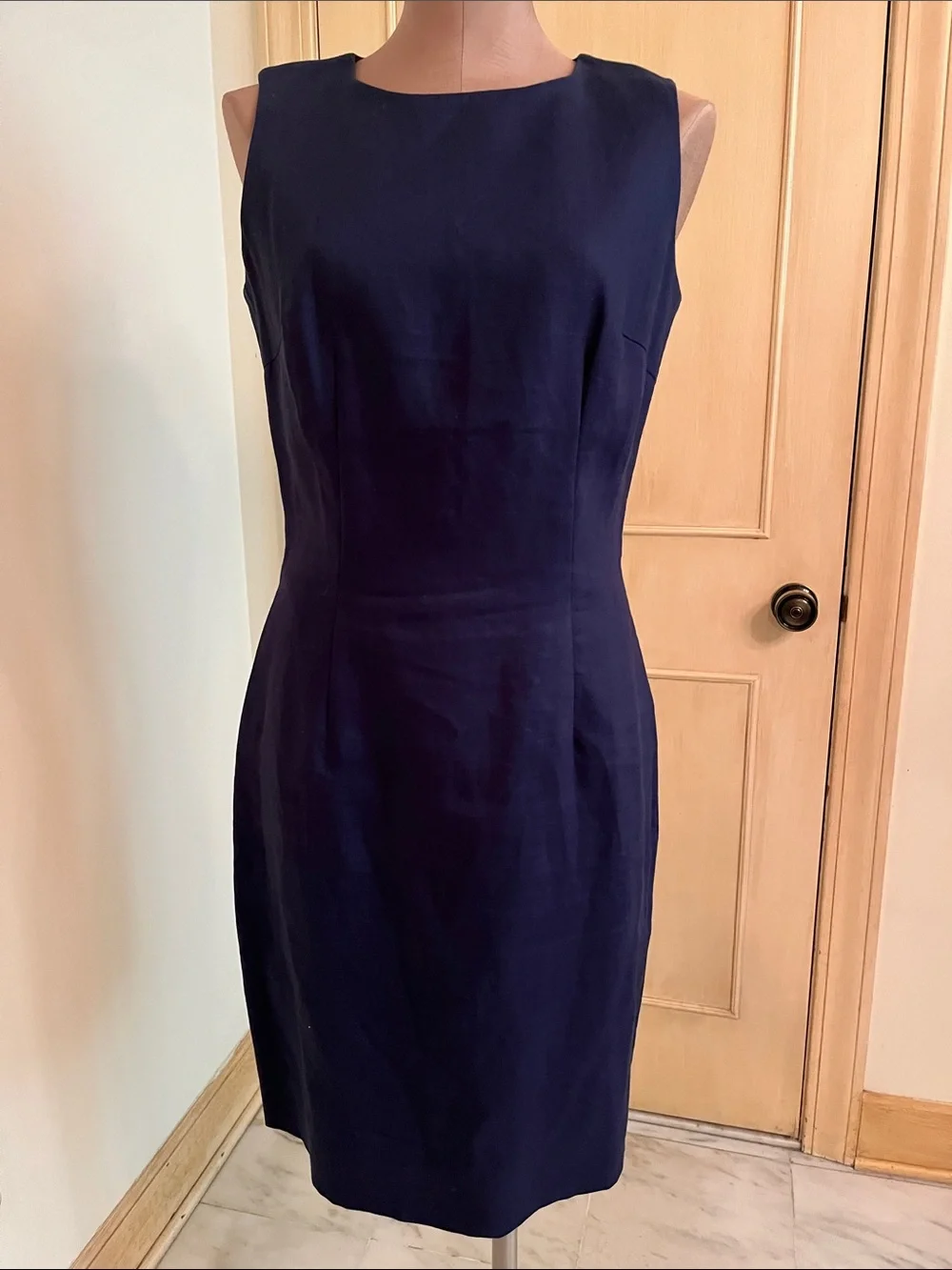 TALBOTS VINTAGE Career Classic 100% Linen Sleeveless Navy Sheath Dress SZ 8